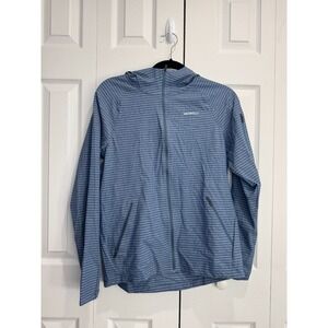 Merrell‎ Performance Zip-Up Jacket Women Small Blue Pinstripe Long Sleeve Hooded